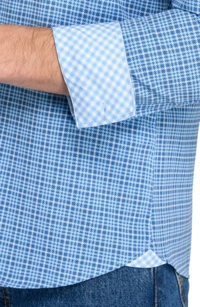 Construct Houndstooth Plaid Stretch Button-up Shirt In Blue