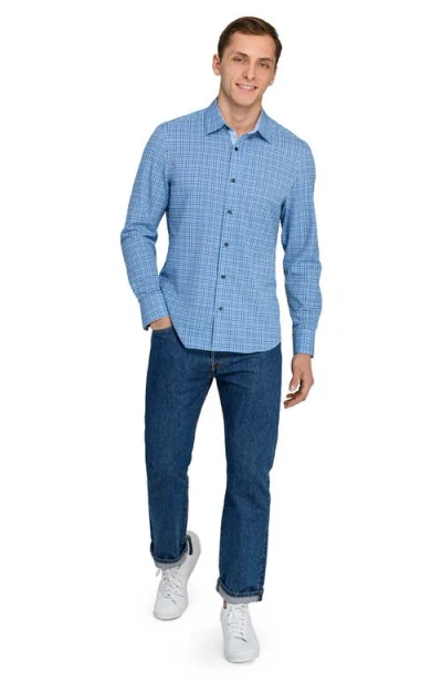 Construct Houndstooth Plaid Stretch Button-up Shirt In Blue