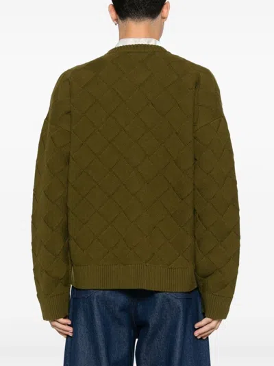 Bottega Veneta Olive Green Pullover With Intreccio Pattern In Multi