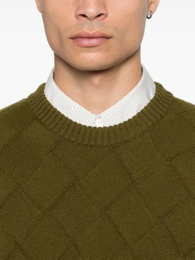 Bottega Veneta Olive Green Pullover With Intreccio Pattern In Multi