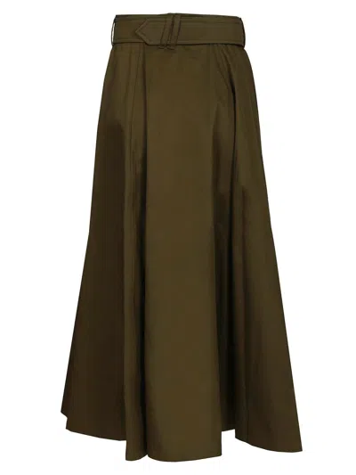 Burberry Women Juniper Green Gabardine Midi Trench Skirt In Brown