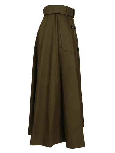 Burberry Women Juniper Green Gabardine Midi Trench Skirt In Brown