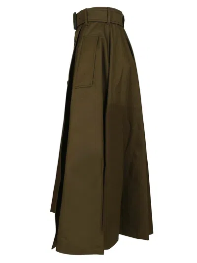 Burberry Women Juniper Green Gabardine Midi Trench Skirt In Brown