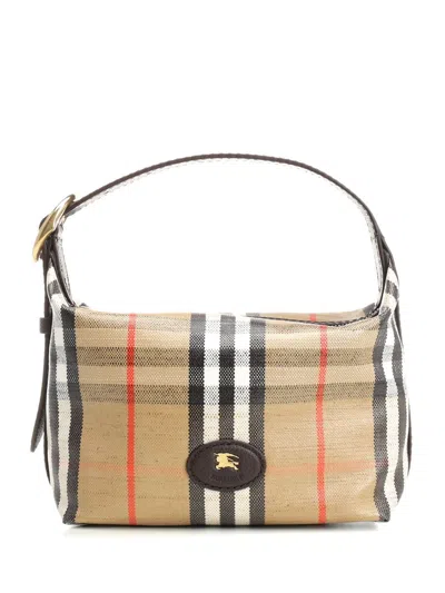 Burberry Women Coated Canvas Handbag With Check Pattern In White