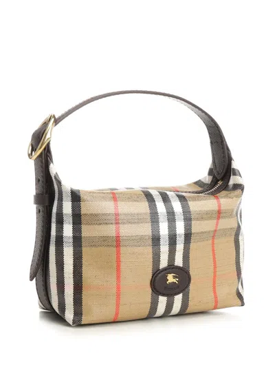 Burberry Women Coated Canvas Handbag With Check Pattern In White