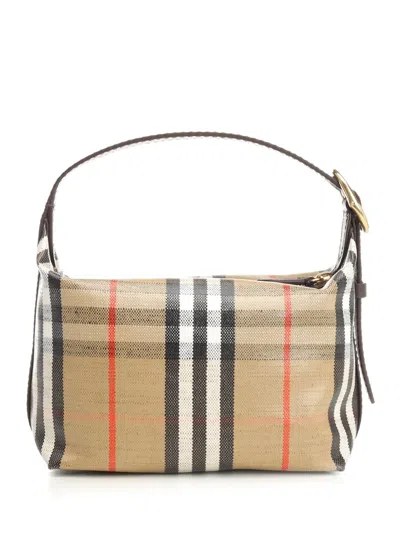 Burberry Women Coated Canvas Handbag With Check Pattern In White