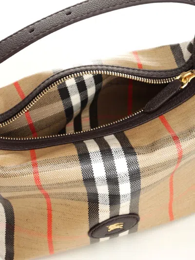 Burberry Women Coated Canvas Handbag With Check Pattern In White
