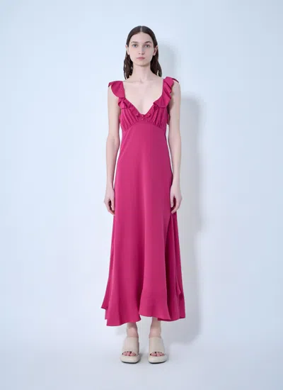Chloé Maxi Dress Flared Hem Ruffled Neckline In Pink
