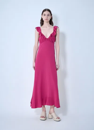 Chloé Maxi Dress Flared Hem Ruffled Neckline In Pink