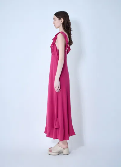 Chloé Maxi Dress Flared Hem Ruffled Neckline In Pink