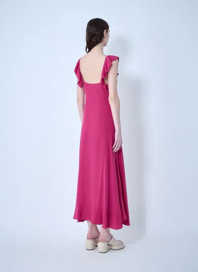 Chloé Maxi Dress Flared Hem Ruffled Neckline In Pink