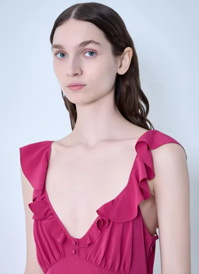 Chloé Maxi Dress Flared Hem Ruffled Neckline In Pink