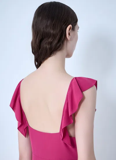 Chloé Maxi Dress Flared Hem Ruffled Neckline In Pink