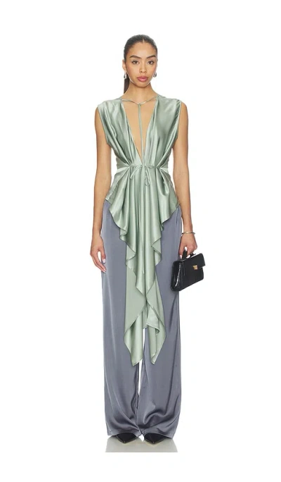 Helmut Lang Scarf Drape Detail Reversible Silk Top In Gray
