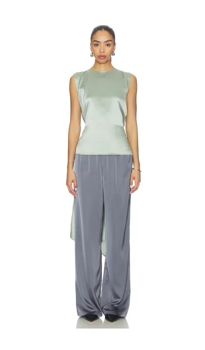 Helmut Lang Scarf Drape Detail Reversible Silk Top In Gray