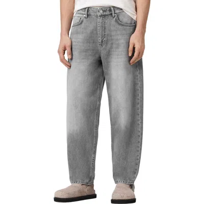 Allsaints Mens Washed Grey Curve Barrel-leg Jeans In Gray