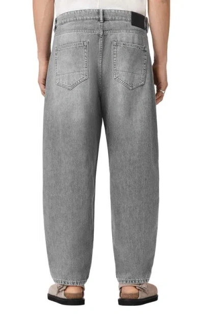 Allsaints Mens Washed Grey Curve Barrel-leg Jeans In Gray