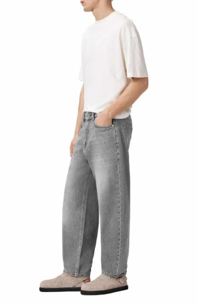 Allsaints Mens Washed Grey Curve Barrel-leg Jeans In Gray