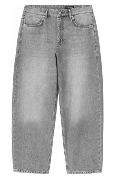 Allsaints Mens Washed Grey Curve Barrel-leg Jeans In Gray