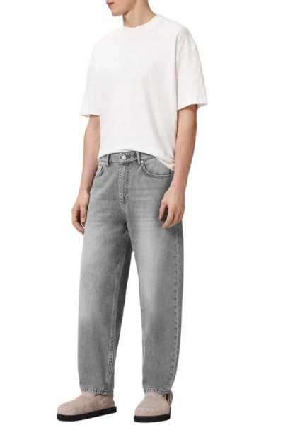 Allsaints Mens Washed Grey Curve Barrel-leg Jeans In Gray