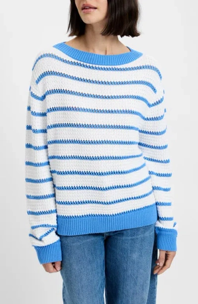 French Connection Teddy Knit Open Stripe Boat Neck Sweater In Multi