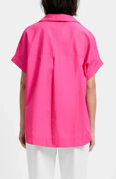 French Connection Poplin Collar Short Sleeve Pullover Top In Pink