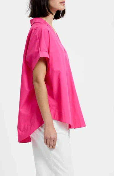 French Connection Poplin Collar Short Sleeve Pullover Top In Pink