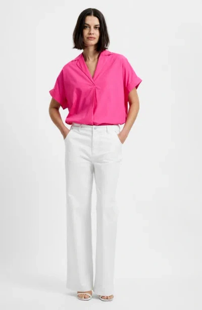 French Connection Poplin Collar Short Sleeve Pullover Top In Pink