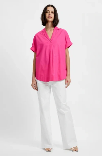 French Connection Poplin Collar Short Sleeve Pullover Top In Pink