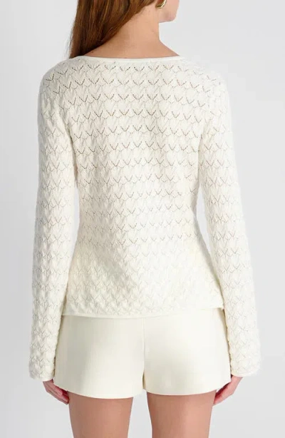 French Connection Mozart Heartleaf Crochet Knit Long Sleeve Flare Top In White