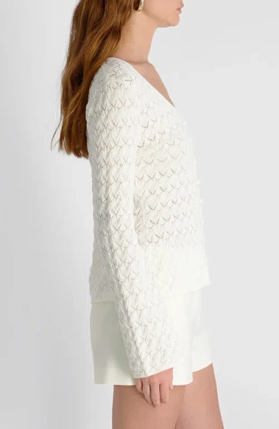 French Connection Mozart Heartleaf Crochet Knit Long Sleeve Flare Top In White