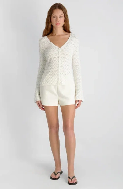 French Connection Mozart Heartleaf Crochet Knit Long Sleeve Flare Top In White