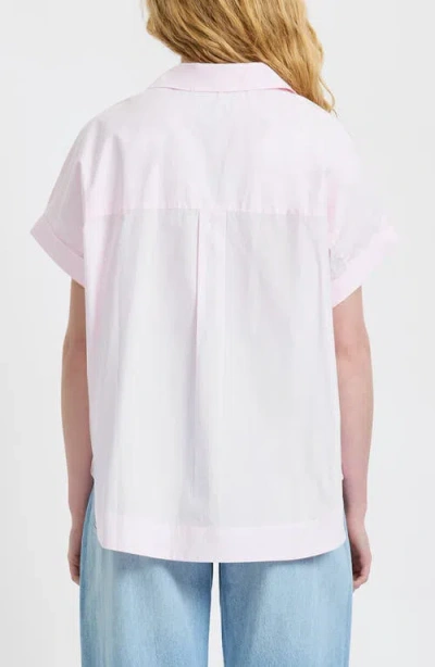 French Connection Poplin Collar Short Sleeve Pullover Top In Pink