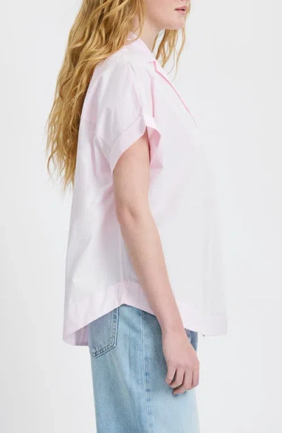 French Connection Poplin Collar Short Sleeve Pullover Top In Pink