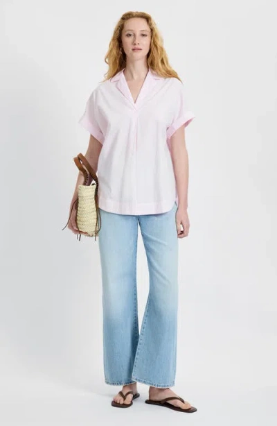 French Connection Poplin Collar Short Sleeve Pullover Top In Pink