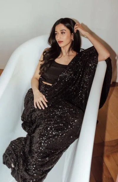 Raas Sequins Pre-draped Saree In Multi
