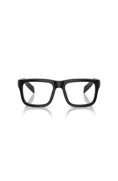Prada 52mm Rectangle Optical Glasses In Black