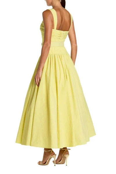 Mac Duggal Sleeveless Faille A-line Midi Dress With Belt In Yellow
