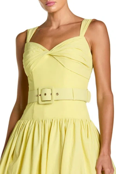 Mac Duggal Sleeveless Faille A-line Midi Dress With Belt In Yellow