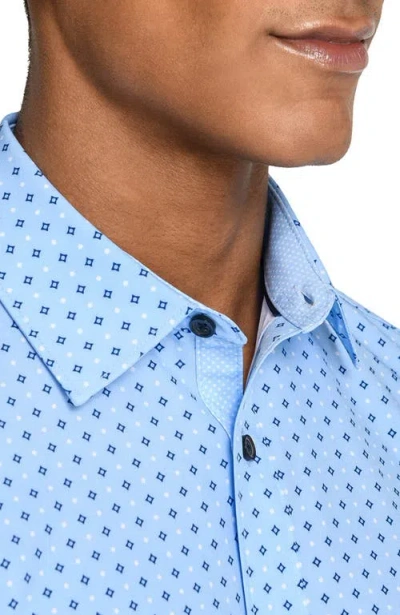 Construct Slim Fit Diamond Dot Performance Long Sleeve Shirt In Blue