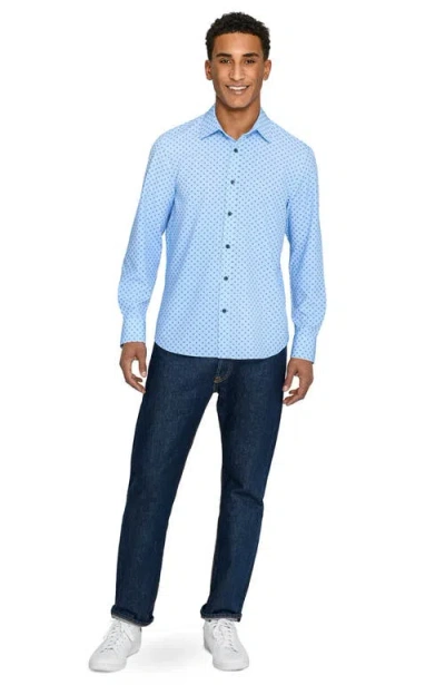 Construct Slim Fit Diamond Dot Performance Long Sleeve Shirt In Blue