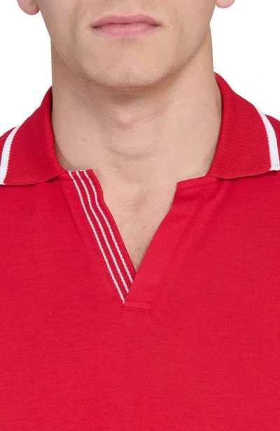 Construct Slim Fit Solid Johnny Collar Short Sleeve Polo In Red