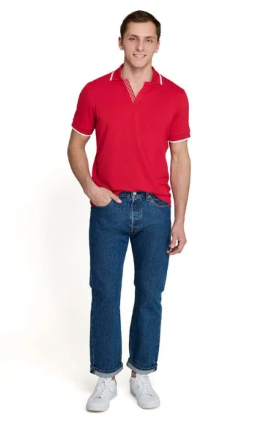 Construct Slim Fit Solid Johnny Collar Short Sleeve Polo In Red