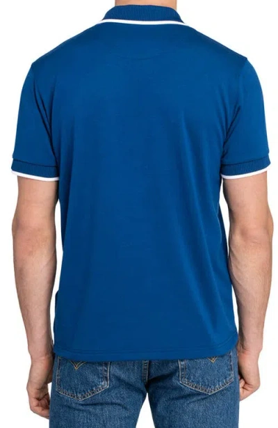 Construct Slim Fit Solid Johnny Collar Short Sleeve Polo In Blue