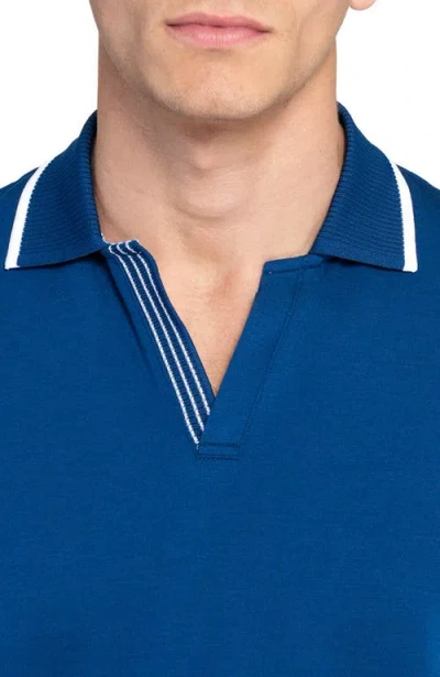 Construct Slim Fit Solid Johnny Collar Short Sleeve Polo In Blue