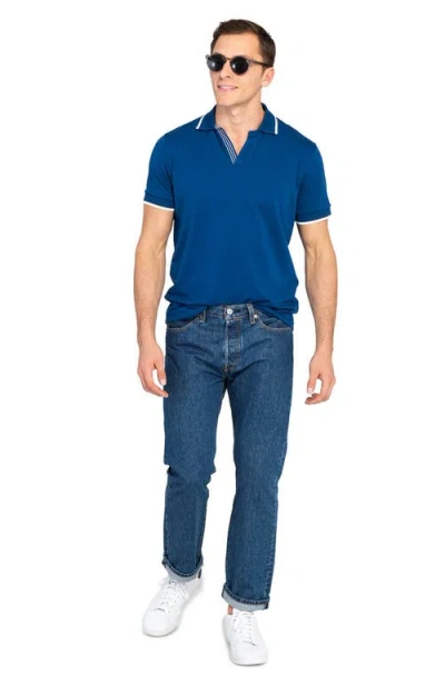Construct Slim Fit Solid Johnny Collar Short Sleeve Polo In Blue