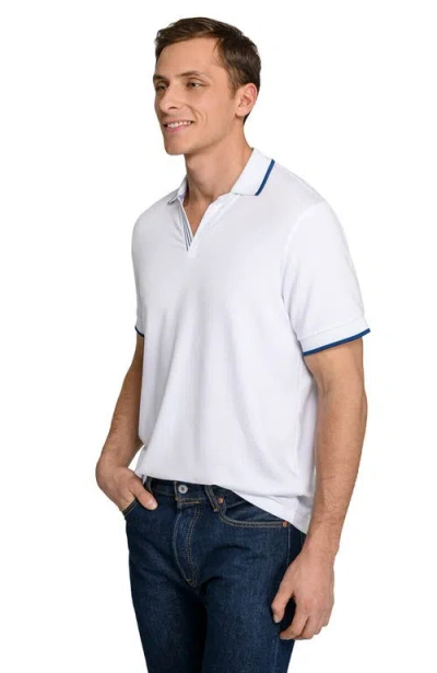 Construct Slim Fit Solid Johnny Collar Short Sleeve Polo In White