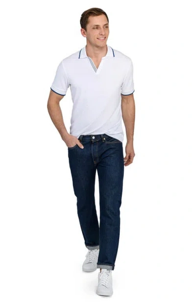 Construct Slim Fit Solid Johnny Collar Short Sleeve Polo In White