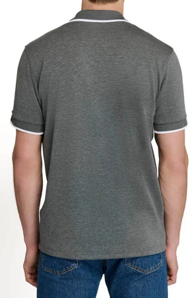 Construct Slim Fit Solid Johnny Collar Short Sleeve Polo In Gray