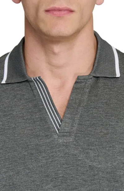 Construct Slim Fit Solid Johnny Collar Short Sleeve Polo In Gray